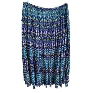 AGB Skirt Womens XL Blue Geometric Tiered Maxi Hippy Festival Boho